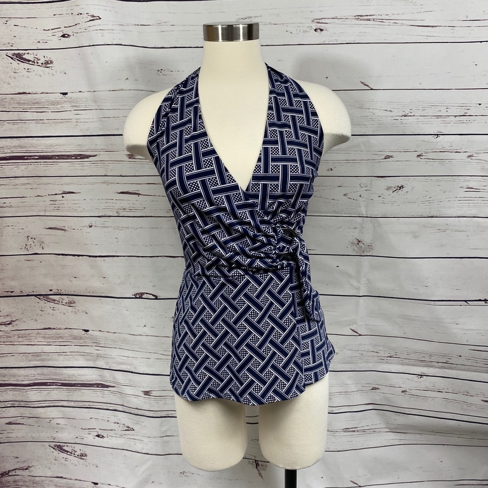 WHBM Navy Print Halter Top‎